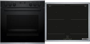 Bosch HND637FH63 Herdset mit Induktionskochfeld bestehend aus HEG237BB6 + NVQ645CB6E schwarz + edelstahl 