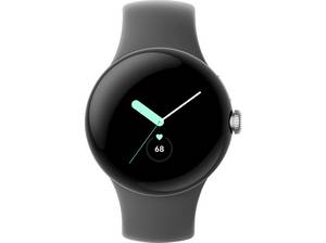  GOOGLE Pixel Watch LTE Smartwatch Edelstahl Fluorelastomer mit Soft-Touch-Beschichtung, Kleines Armband für Handgelenke 130–175 mm Umfang, Großes 165–210 Polished Silver/Charcoal 