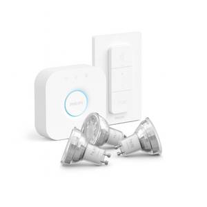 Philips Hue Essential Starter-Set - Hue Bridge + 3x White and Color Ambiance GU10 + Dimmschalter - Weiß 