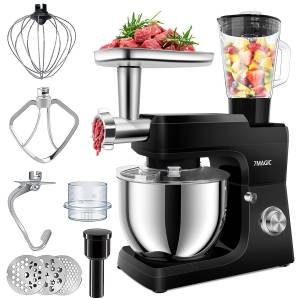 7Magic Küchenmaschine 5 in 1 Multifunktions Standmixer, 1500 W, 7 l Schüssel, 6+0 Geschwindigkeiten und vollem Zubehör 