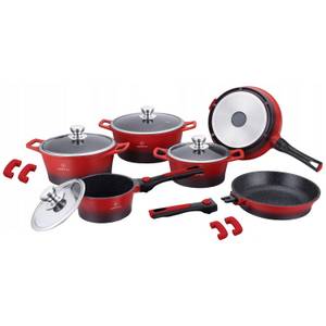 jti 6x Kochgeschirr, Marmorbeschichtung - Rot 