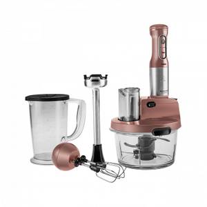 Karaca Küchenmaschine Mastermaid Küchenroboter aus Stahlglas, Langer Mixer, 2500 W, Rosegold 