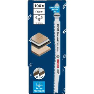 Bosch Accessories 2608900546 EXPERT ‘Hardwood 2-side clean’ T 308 BF Stichsägeblatt, 100 Stück 100 St. 