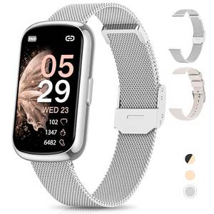  RUXINGX Smartwatch Damen, 1,47″ Fitnessuhr mit 24 Sportmodi, Aktivitätstracker 24H Pulsmesser SpO2 Schlafmonitor, Menstruationszyklus, IP68 Wasserdicht Sportuhr Schrittzähler Android iOS Silber 