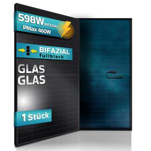 SUNNIVA ® Solarpanel FULL BLACK Bifazial Glas/Glas 598 Watt PV Panel - PMax 460W Bifacial Solar modul n-type, geeignet für Balkonkraftwerk , IP68, Photovoltaik 