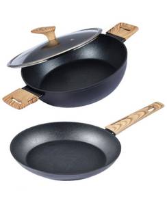 KESSMANN Schäfer Pfannen-Set Servierpfanne 28cm mit Deckel + Bratpfanne 28cm 5tlg Induktion Pfannen, robuster Aluminiumlegierung (für Induktionsherd perfekte Hitzebeständigkeit Backofenfest Kratzfest Hoher Rand Antihaftbeschichtet Backofenfest ohne Fett Ö 