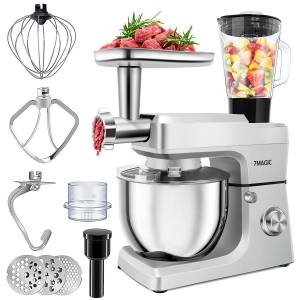 7Magic Küchenmaschine 5 in 1 Multifunktions Standmixer, 1500 W, 7 l Schüssel, 6+0 Geschwindigkeiten und vollem Zubehör 