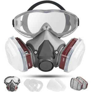 LuxusKollektion Atemschutz-Vollmaske Atemschutzmaske Filter Schutzbrille Feinstaub Lackiermaske Grau 