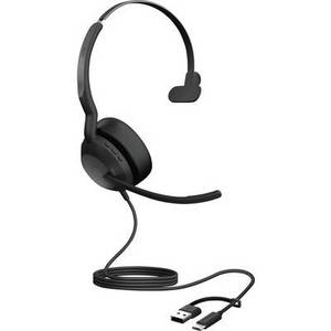  Jabra Evolve2 50 Telefon On Ear Headset kabelgebunden Mono Schwarz Mikrofon-Rauschunterdrückung, Noise Cancelling Headset, Mono, Mikrofon-Stummschaltung, 