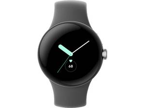  GOOGLE Pixel Watch Wi-Fi Smartwatch Edelstahl Fluorelastomer mit Soft-Touch-Beschichtung, Kleines Armband für Handgelenke 130–175 mm Umfang, Großes 165–210 Polished Silver/Charcoal 