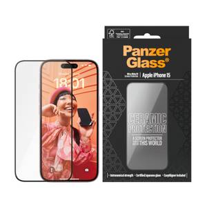 Panzerglass Displayschutzglas »Ultra-Wide Fit Ceramic Protection Screen Protector«, für Apple iPhone 15, (1 St.), Displayschutzfolie, Schutzfolie, Bildschirmschutz, kratz- & stoßfest 