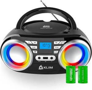 Klim Boombox B3 Stereo-CD Player (Tragbarer CD Player, FM Radio, MP3, kabelloser Betrieb mit wiederaufladbaren Akku, Digitaler EQ) 