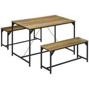 Homcom Esstisch Set mit 2 Bänken natur 120L x 70B x 75H cm 