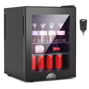 Letgospt Getränkekühlschrank Mini Kühlschrank mit Glastür, Getränkekühlschrank abschließba, 51.9 cm hoch, 40 cm breit, mit Verstellbaren Ablagen / Beleuchtung / Thermostat / 40 Liter 