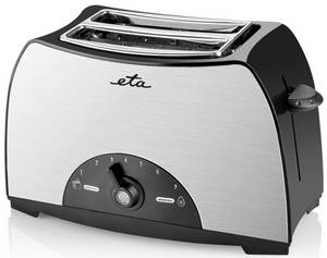 Eta Toaster Lenny 216690000, Silber, mit 7 Bräunungsstufen und Brötchenaufsatz, 2 kurze Schlitze, für 2 Scheiben, 800 W 