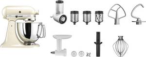 Kitchenaid Küchenmaschine 5KSM125EAC, 300 W, 4,8 l Schüssel, Gratis Fleischwolf+Gemüseschneider mit 3 Trommeln 
