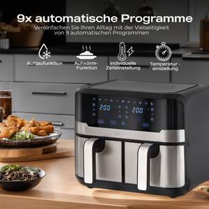 Heinrich´s Heißluftfritteuse HFR 8214, 2400,00 W, Airfryer, Fritteuse, Doppel-Heißluftfritteuse, 9 Automatikprogramme 