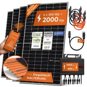 Solarway Balkonkraftwerk 2000W Komplett Steckdose - Ausgang einstellbar 600/800/2000W - 4x500W JaSolar-Module, Deye Wechselrichter mit APP&WiFi, Plug&Play (2000 Watt, Flachdach Halterung) 