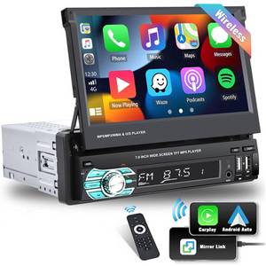 Hikity 1DIN 7-Zoll-HD-Autoplayer Einziehbar Autoradio (Mirro link, FM, BLUETOOTH, Unterstützung TF/USB/Typ C Rückfahrkamera, Kabelloses Carplay und Android Auto) 
