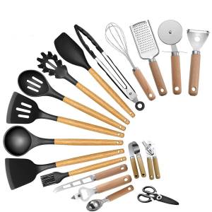 welikera Kochbesteck-Set 18-Piece Vintage Wood Handle Stainless Steel Kitchen Utensil Set -, Heat Resistant, Perfect Gift for Home Cooks & Restaurant Owners 