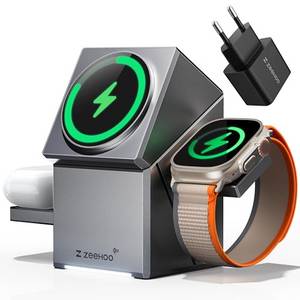  ZEEHOO 3 in 1 Ladestation for Apple Magsafe Ladegerät, CubeTrick-X Qi2 15W Wireless Charger für iPhone 16 15, 14, 13, 12 Serie,für Apple Watch und AirPods (30W USB-C Ladegerät enthalten) 