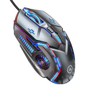 SIERGA Mechanische Maus, Gaming-Maus, kabelgebundene Maus, 6-Tasten Gaming-Maus (kabelgebunden, 7-farbig beleuchtete mechanische Gaming-Maus, stumm/stumm) 