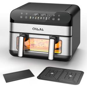 kehot Heißluftfritteuse Dual Zone Heißluftfritteuse 10L mit 2 kammern, bewegliche Trennwand, 2400,00 W, digitales Display, 8 Kochprogramme, 2x 5 L, Dual-Temperatur, 80-200°C 