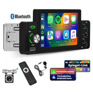 Hikity 5'' MP5 1Din Universal Button Auto Spieler mit Kabel Carplay Autoradio (FM, Mirror link, Bluetooth, Support TF/USB Rear View Camera with wired carplay/auto, Wired Crplay&Android Auto) 