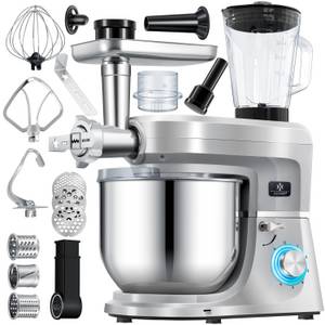 Kesser ® 3 in 1 Universal Küchenmaschine K-KM 3000 mit Fleischwolf Knetmaschine Multifuntionale Rührmaschine 5,5L Schüssel mit 3 Rührwerkzeuge 1,5L Entsafter Wurst Set Pasta & Plätzchenformen... Silber 