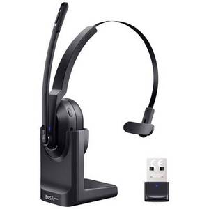 Eksa H5 On Ear Headset Bluetooth® Schwarz Mikrofon-Rauschunterdrückung, Noise Cancelling Headset, mit Bluetooth® Basisstation, inkl. Lade- und Dockingstation, 