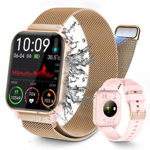 BEKOMIYA Smartwatch Fitness Tracker Uhr für Damen Herren mit Telefonfunktion Smartwatch (Quadratischer cm/1,83''-Voll-Touch-Farbdisplay Zoll) mit Blutsauerstoff,Blutdruck,Herzfrequenz,Körpertemperaturmessung, Schrittzähler, Atemtraining, Musiksteuerung un 