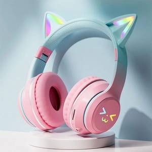 Powerwill Wireless Bluetooth Kopfhörer, RGB Katzenohren – Gamer Over-Ear-Kopfhörer (Ja, 5,5 Stunden Akku,RGB-Beleuchtung,40mm Treiber & HiFi-Bass) 