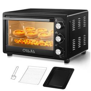 Oyajia Minibackofen 28L Mini Backofen, 1500W, Unter-Oberhitze, bis 250 Grad, Doppelglastür, stufenlose Temperaturregelung, 60 Min Timer, Mini Ofen, Umluft 
