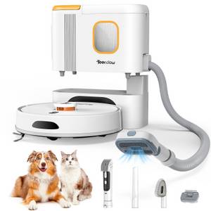 Teendow Saugroboter 8000Pa Staubsauger Roboter, saugroboter für tierhaare, leise, 850 W, mit Beutel, Mit Haarschneidemaschine für die Haustierpflege,70 Tage,240min,3L 