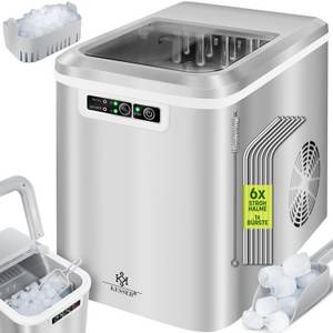 Kesser ® Eiswürfelbereiter   Eiswürfelmaschine Edelstahl   Ice Maker   12 kg 24 h    Zubereitung in 7 min   2,2 Liter Wassertank   2 Eiswürfel-Größen   LED-Display   Selbstreinigungsfunktion   Silber 