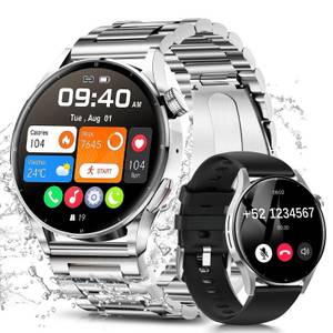 NAIXUES Smartwatch mit Telefonfunktion Smartwatch (3.35 cm/1.32 Zoll, AMOLED-HD-Touchscreen) IP68 Wasserdicht Sportuhr, mit 100 Sportmodi Fitnessuhr, mit Blutsauerstoff,Herzfrequenz,Blutdruckmessung 