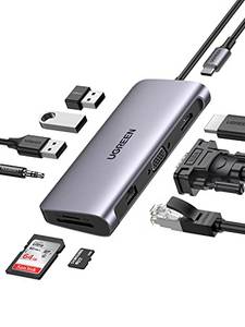  UGREEN USB C Adapter 10 in 1 USB C Docking Station mit 4K HDMI VGA Gigabit Ethernet USB 3.0 100W PD SD/TF Kartenleser und 3.5 mm Audio kompatibel mit MacBook, iPad, iPad Mini 6, Spectre X360 usw. 