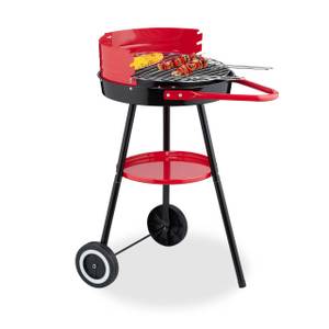 Relaxdays Holzkohlegrill 42 cm mit Rolle 