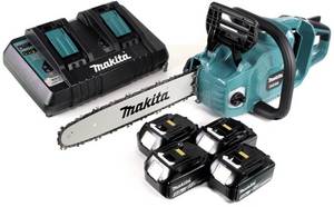 Makita DUC353 PT4 (4 x Akku 5 Ah + Doppel-Ladegerät) Akku-Kettensäge