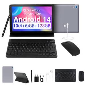 BUFO Mit Hülle Tastatur Maus Stift Kopfhörer Netzstecker Kabel Octa-Core Tablet (128 GB) 