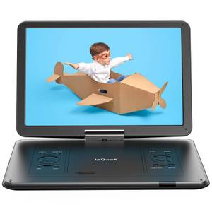 Iegeek 17,5’’ Tragbarer DVD Player mit 15,6’’ HD Display 6 Stunden Batterie Portabler DVD-Player (1280 x 800, Unterstützt USB/SD-Karte/Sync-TV, Autoladegerät, 32 GB Festplatte, Lautsprecher mit hoher Lautstärke, Freie Region, Fernbedienung) 