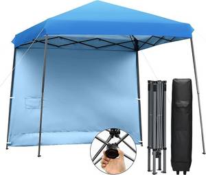 Costway 3x3m Faltpavillon mit abnehmbarer Seitenwand Pop-up inkl. Rolltasche Blau Faltpavillon