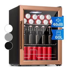 Klarstein Getränkekühlschrank Beersafe XL Kühlschrank 60 Liter 2 Böden doppelt isolierte Panoramaglastür Edelstahl 10041891, 63 cm hoch, 47 cm breit 