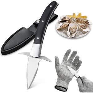 LuxusKollektion Kochbesteck-Set Austernmesser Edelstahlklinge Austernhandschuh Austernmesser 2P 
