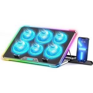 Haiaveng Notebook-Kühler Laptop Kühler, 6 Leise Fans RGB Gaming Laptop Cooler Kühlpads, mit 9 Höhenverstellbar & Handyständer & 2 USB Ports 