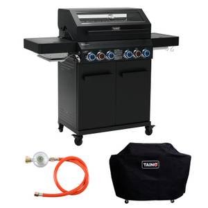 Taino Gasgrill PLATINUM YAMARA DARK 4+2 + Haube, Spar-Set, Grillwagen, 4 Brenner, Sear-Zone, Heckbrenner, Edelstahl 