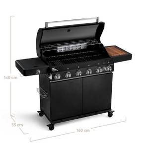 Burnhard Gasgrill Fat Fred Parent, 900 Grad Infrarot-Keramikbrenner, Heckbrenner, 2023er Version, 27,2 kW Grill 6 Brenner Black Series, Pulverbeschichteter Stahl 