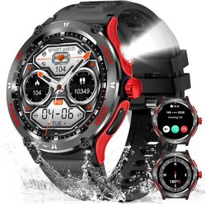 BANLVS Smartwatch Herren Militär mit Telefonfunktion Smartwatch (3.88 cm/1,53 Zoll, 3ATM Wasserdicht Fitnessuhr) 500 mAh Lange Akkulaufzeit, Outdoor Sportuhr mit 24H Herzfrequenzmonitor, mit LED Taschenlampe/Kompass 