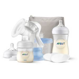 Philips Avent Handmilchpumpe Stillset SCF430/16 mit Natural Motion Technologie, inkl. 125ml & 260ml Natural Flasche, 12x Stilleinlagen, 3 Muttermilchaufbewahrbecher, Isoliertasche 