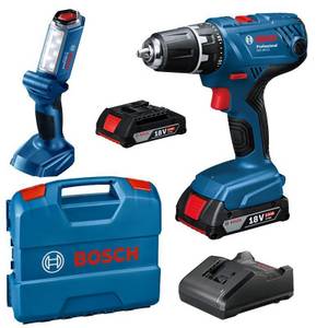 Bosch Professional Bosch Akku-Bohrschrauber GSR 18V-21 inkl. GLI 18 V-300, 2 Akkus 2,0 Ah, L-CASE 